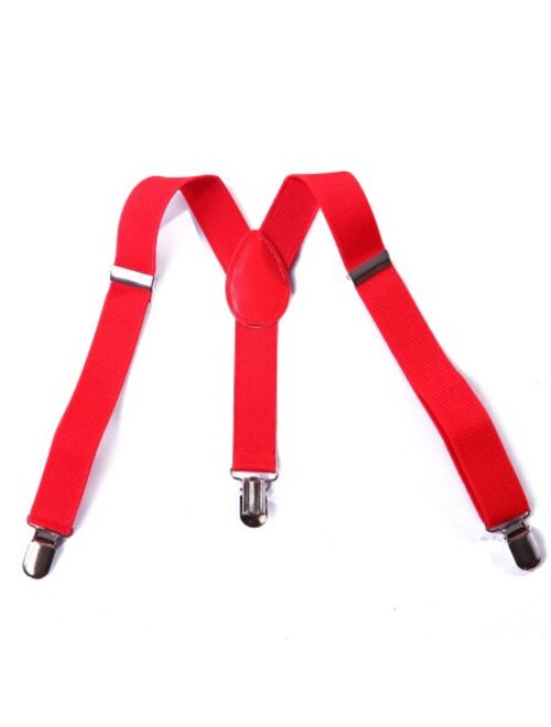 Red Kid Boys Solid Color Adjustable Elastic Y Back Clip Suspenders
