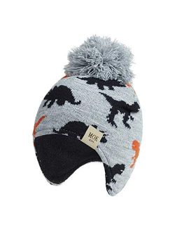 2020 Baby Knitted Pompon hat and Winter Dinosaur Jacquard Boys and Girls Ear caps Children's Woollen hat H244S 3-8years LightGrey