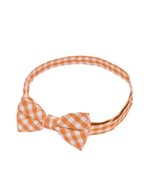Jacob Alexander Boys' Gingham Checkered Pattern Suspenders Pre-Tied Banded Bow Tie and Pocket Square Set - Orange