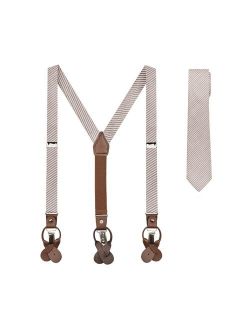 Boys' Seersucker Suspenders and Prep Neck Tie Set - Beige