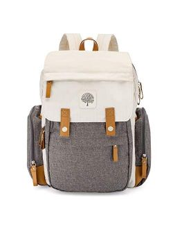 Parker Baby Diaper Backpack - Large Diaper Bag with Insulated Pockets, Stroller Straps and Changing Pad -"Birch Bag" - Cream
