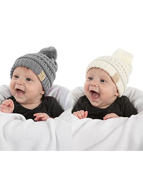 Funky Junque Exclusives Baby Infant Beanie Knit Warm Winter Pom Skull Cap Hat