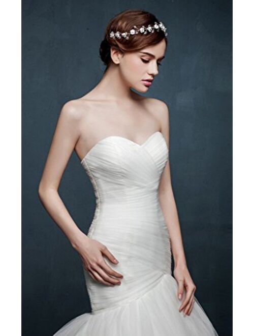 Snowskite Womens Elegant Trumpet Sweetheart Tulle Wedding Dress Bride Gown
