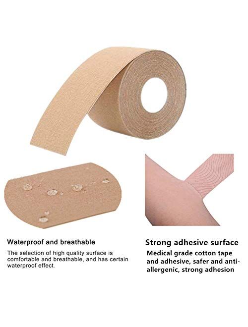 Boobs Tape - Breast Lift Tape 2" x 16" and 10 Pair Disposable Round Nipple Cover, Push up Boob A to DD Cup Adhesive Bra … Beige