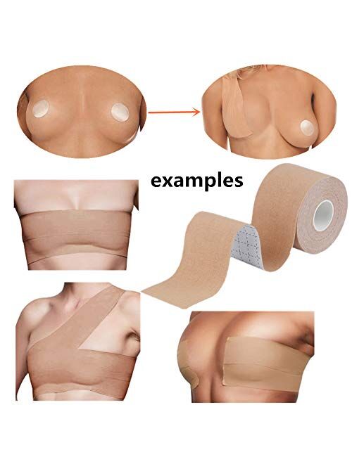Boobs Tape - Breast Lift Tape 2" x 16" and 10 Pair Disposable Round Nipple Cover, Push up Boob A to DD Cup Adhesive Bra … Beige