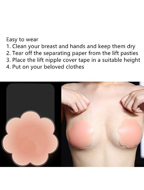 IssTry Nipple Covers Lift, Strapless Sticky Push up Reusable Silicone Tape Bra, Invisible Adhesive Bras for Women & Girls Pink