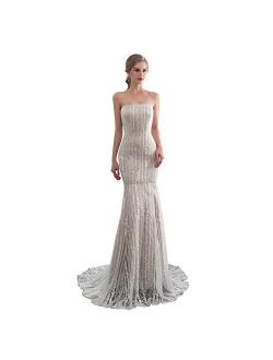 Quintion Norris Long Train Mermaid Wedding Dresses Corest Sleeveless Backless Lace Decoration Evening Dress Prom Gown