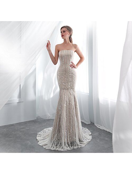 Quintion Norris Long Train Mermaid Wedding Dresses Corest Sleeveless Backless Lace Decoration Evening Dress Prom Gown