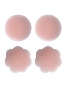 Silicone Nipple Covers-Reusable Adhesive Silicone Pasties Breast Round Invisible(2 Pairs)