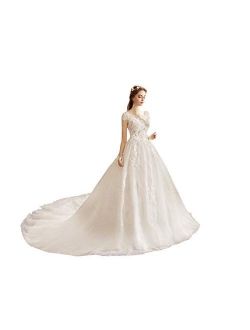 White Wedding Dresses for Women Long Trailing Bridal Dresses Sleeveless Wedding Gown for Brides
