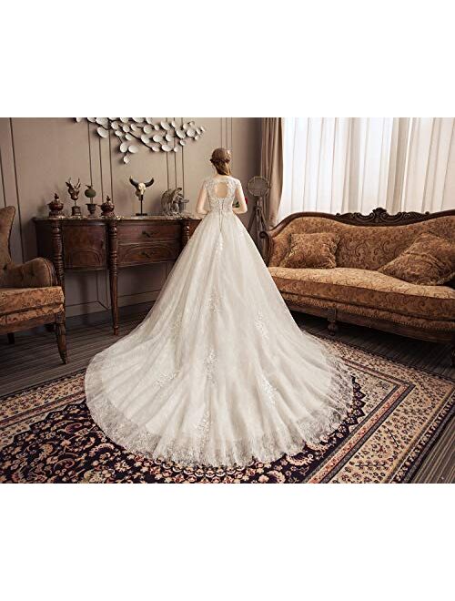 White Wedding Dresses for Women Long Trailing Bridal Dresses Sleeveless Wedding Gown for Brides