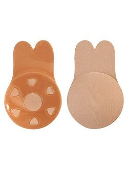 Women Breast Invisible Nipplecovers, Push up Strapless Self Adhesive Bra Sticky Bras, Washable and Reusable (Beige)