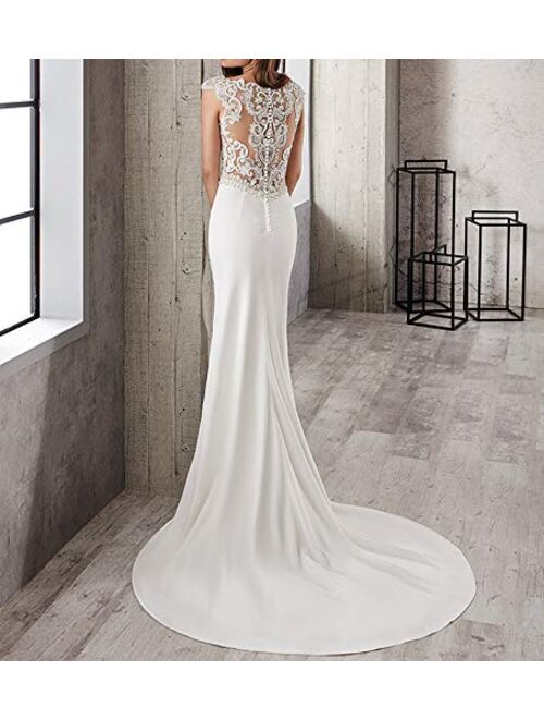 Changjie Women's Sweeteheart Neckline Lace Applique Simple Bridal Wedding Dress