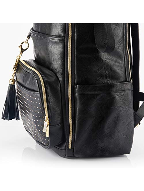 Chelsea + Cole for Itzy Ritzy Diaper Bag Backpack - Studded Boss Backpack Diaper Bag Includes 19 Pockets, Changing Pad, Stroller Clips & Tassel; Black with Sweetheart Pri