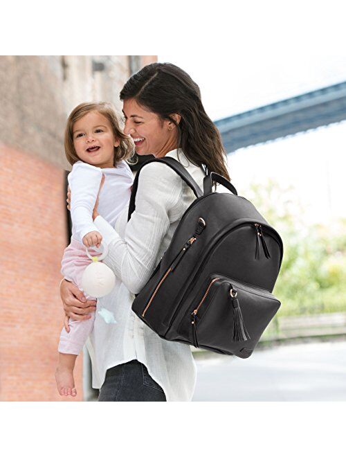 Skip Hop Diaper Bag Backpack: Greenwich Multi-Function Baby Travel Bag with Changing Pad and Stroller Straps, Vegan Leather, Black