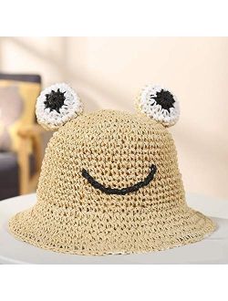 New Summer Baby Straw Hat Foldable Kids Frog Cap Beach Travel Sun Protection Bucket Hats for Boys Girls Fisherman Panama Sun Hat (Color : Beige, Size : S)
