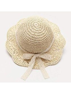 Summer Children's Straw Hats Baby Girls Breathable Lace Cap Bow Beach Sun Hat Wide Brim Kids Princess Travel Sunshade Hat (Color : Beige)