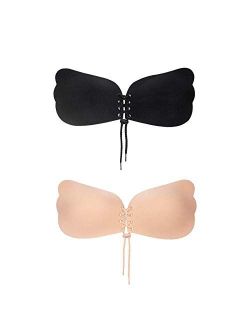 Sticky Push Up Adhesive Bra Invisible Backless Strapless Bra,Breast Lift Tape Reusable Silicone Bra 2 Pairs
