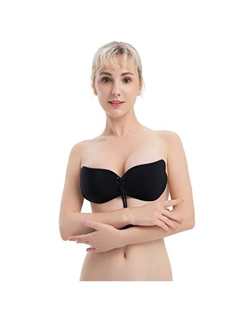 Sticky Push Up Adhesive Bra Invisible Backless Strapless Bra,Breast Lift Tape Reusable Silicone Bra 2 Pairs
