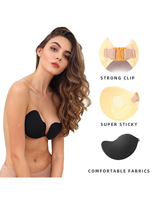 Miss beauty Invisible Adhesive Bra Silicone Strapless Push Up Sticky Bodysuit U Plunge Wedding Backless Dress(2 Pack) …