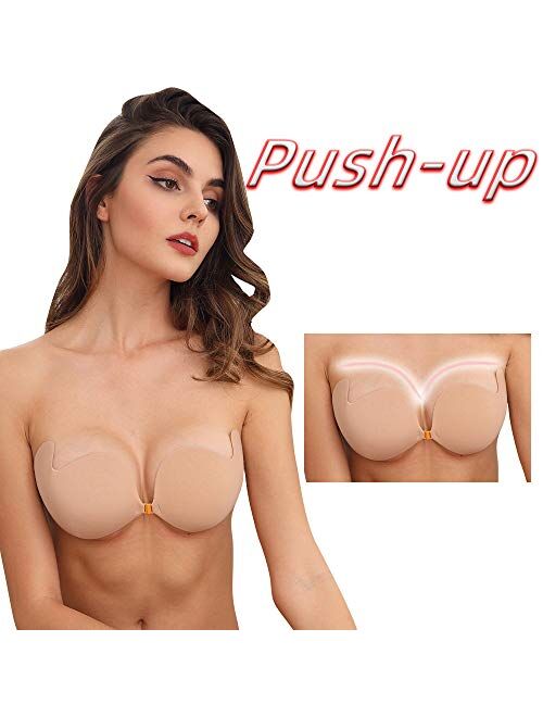 Miss beauty Invisible Adhesive Bra Silicone Strapless Push Up Sticky Bodysuit U Plunge Wedding Backless Dress(2 Pack) …