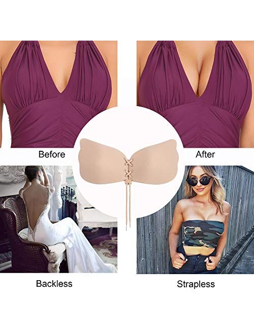 Amorbella Womens self Adhesive Bra Push up Backless Strapless Reusable Invisible Bra with Clips