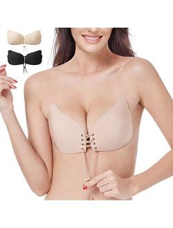 Shiningqueen 2 Pairs Push up Self Backless Bras Silicone Bra, Invisible Adhesive Reusable Bra for Women