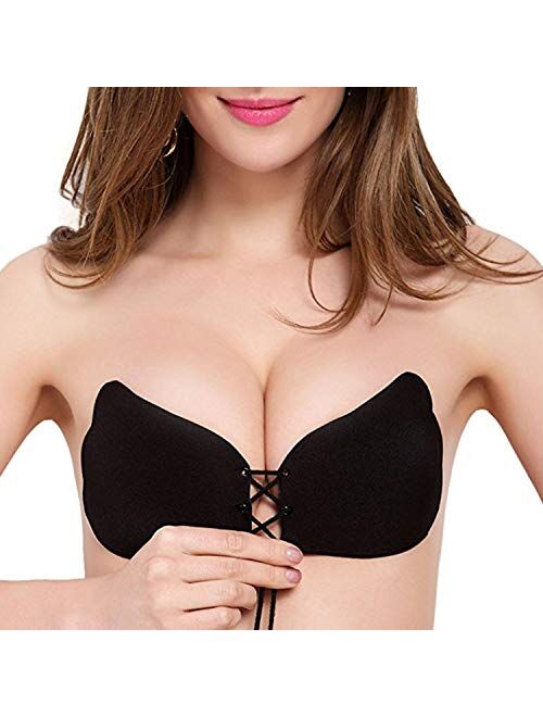 Shiningqueen 2 Pairs Push up Self Backless Bras Silicone Bra, Invisible Adhesive Reusable Bra for Women