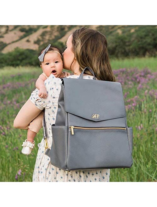Freshly Picked - Convertible Classic Diaper Bag Backpack - Large Internal Storage 10 Pockets Wipeable Vegan Leather (Charcoal)