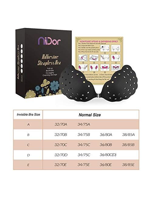 Niidor Sticky Bra, Breathable Strapless Bra Adhesive Push Up Backless Bras for Women