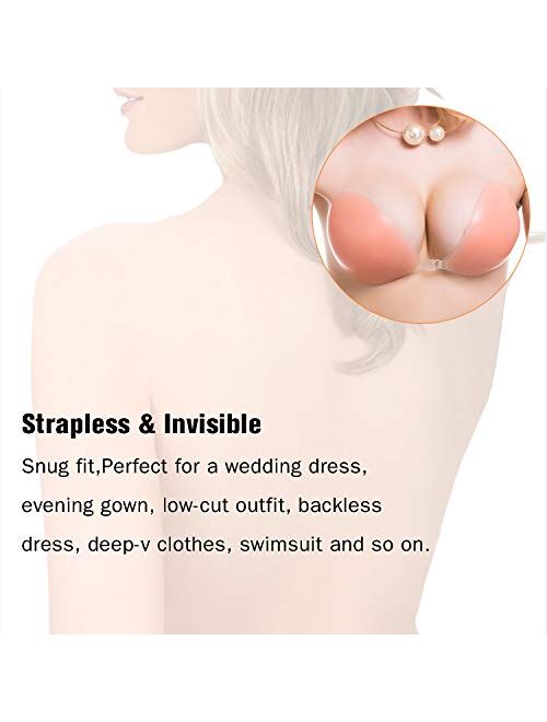 Tidetell Self Adhesive Bra Strapless Sticky Invisible Push up Silicone Bra for Backless Dress with Nipple Covers