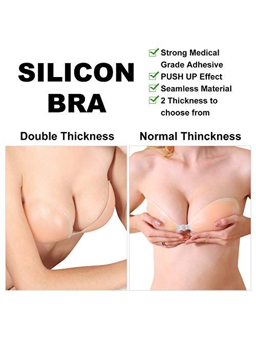 Tidetell Self Adhesive Bra Strapless Sticky Invisible Push up Silicone Bra for Backless Dress with Nipple Covers
