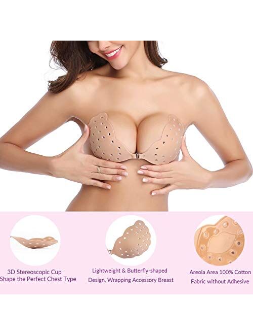 Niidor Sticky Bra, Breathable Strapless Bra Adhesive Push Up Backless Bras for Women