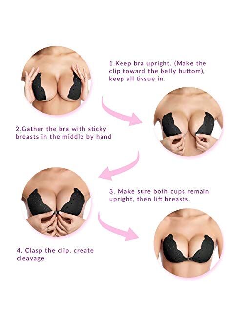 LAVEH Sticky Bra, 2 Pack Adhesive Bra Strapless Push Up Invisible Backless  Bras for Women