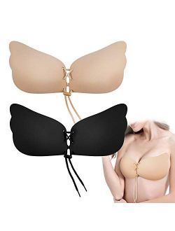 Rolewpy 2 Pack Strapless Bra Adhesives Push Up Women Sticky Invisible Drawstring