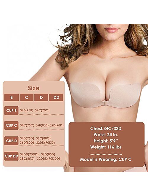 JUST BEHAVIOR Strapless Backless Sticky Invisible Push-up Self Adhesive Bras for Women