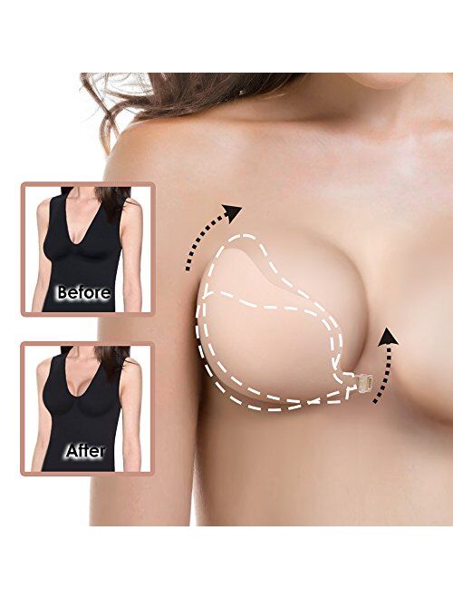 JUST BEHAVIOR Strapless Backless Sticky Invisible Push-up Self Adhesive Bras for Women