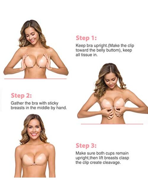 SHINYMOD Silicone Adhesive Bra, Backless Strapless Self Adhesive Invisible Sticky Plunge Push up Bra