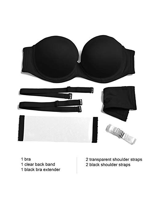 Vgplay Women's Full Figure Strapless Bra with Invisible Straps Clear Back Low Convertible Bras Plus Size