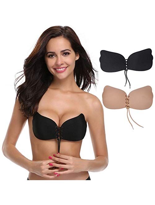 Muryobao Sticky Strapless Self Adhesive Backless Bras Silicone Push up Bra for Women (2 Pack FBA)