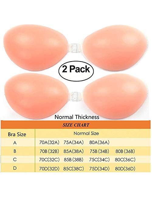 Personality Hua Womens Strapless Sticky Bras Invisible Adhesive Silicone Bras Push-up Reusabel Sexy Self Bras,Pack of 2