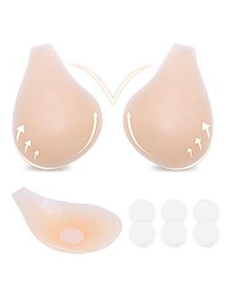 Silicone Adhesive Lift Bra Invisible Stick On Bra Self-Adhesive Backless Strapless Sticky Bra Reusable Breast Lift Up Pasties Nipple Covers for Women Deep V Plunge Dress 