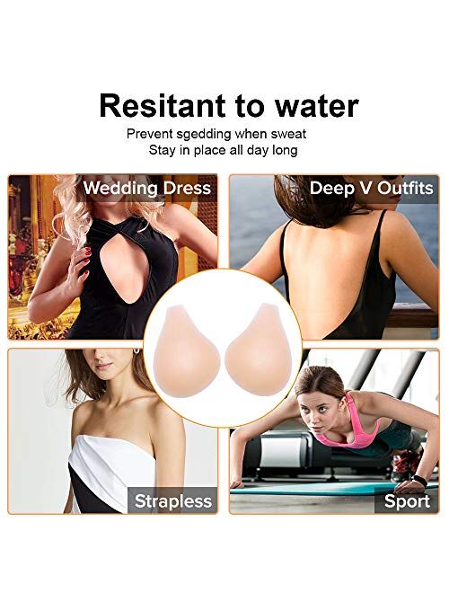 Adhesive Bra for Women Push Up, Premium Silicone Bra Tape Breast Lift Nippless Covers Sticky Boobs A/B/C Cup Nude
