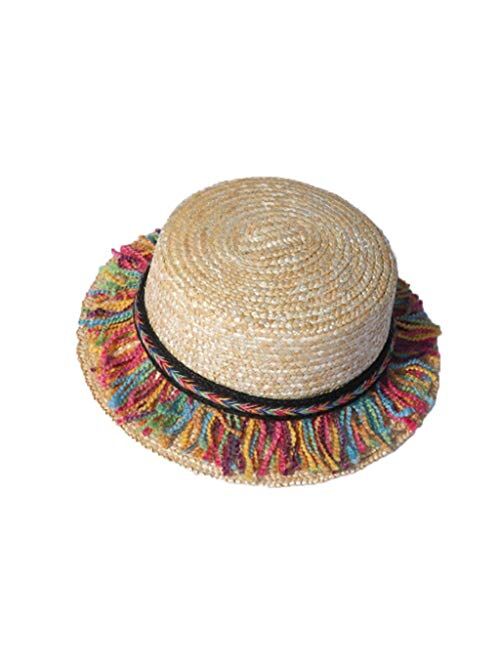Summer Parent-child Women Baby Kids Girl Beach Bow Straw Flat Brim Sun Hat Cap (Color : B, Size : One Size)