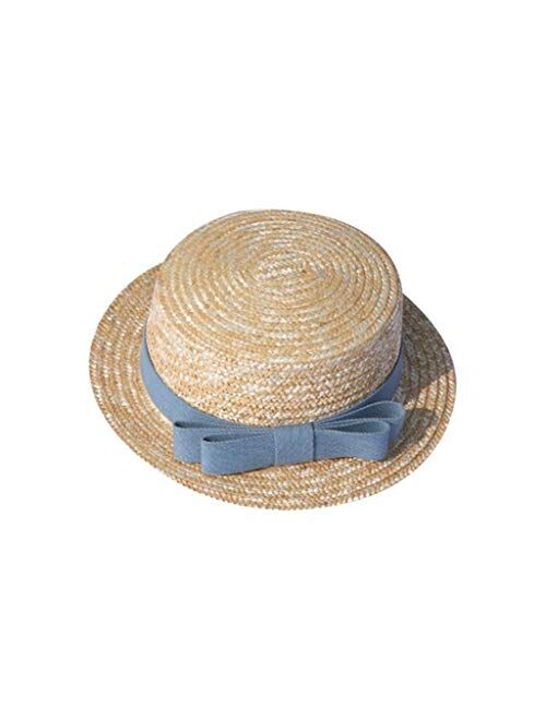 Summer Parent-child Women Baby Kids Girl Beach Bow Straw Flat Brim Sun Hat Cap (Color : B, Size : One Size)