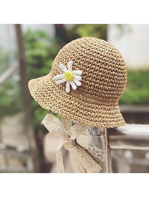 MCJL Girl Baby Beach hat Children's Fisherman hat Summer Sun hat Girls' Straw hat Suitable for Children to Travel and Play