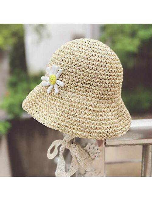 MCJL Girl Baby Beach hat Children's Fisherman hat Summer Sun hat Girls' Straw hat Suitable for Children to Travel and Play