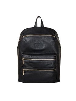The Honest Company City Backpack, Black | Sturdy Vegan Leather Backpack | Diaper Bag | Changing Pad with Zippered Pocket | Unisex Backpack | Stylish and Functional