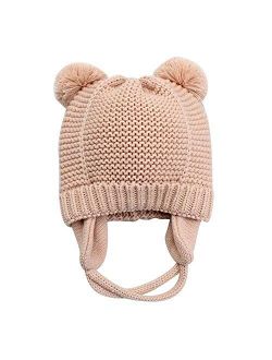 Pinellia Kids Warm Knitted Hat Bear Ears Cute Baby Hat Soft Cotton Beanie Double Layer Warm Winter Hat for