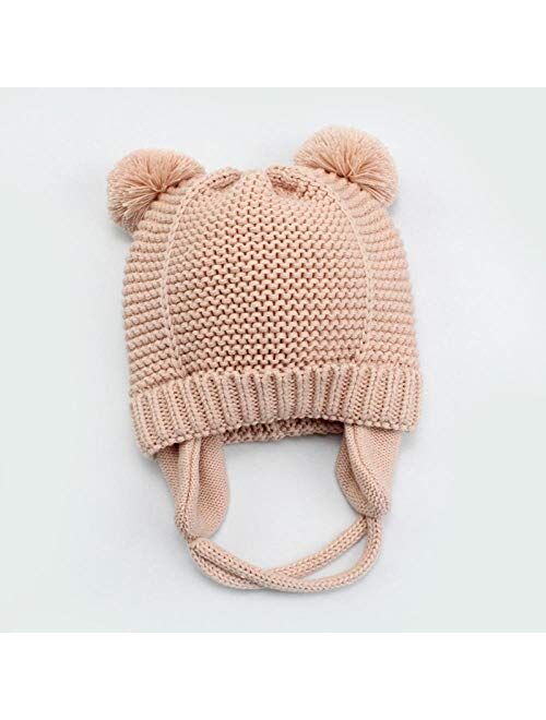 Pinellia Kids Warm Knitted Hat Bear Ears Cute Baby Hat Soft Cotton Beanie Double Layer Warm Winter Hat for